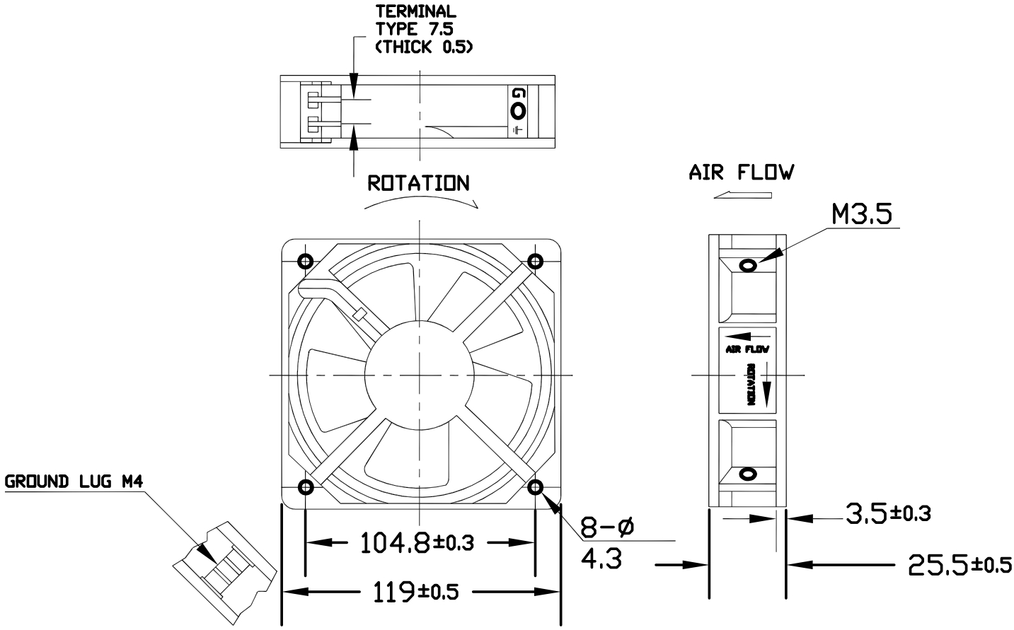 מאוורר לאלקטרוניקה מולטיקומפ MULTICOMP 240VAC FAN MC19676